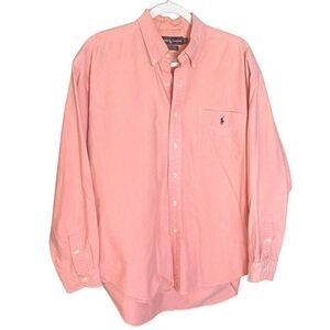 Ralph Lauren Sz Lrg Pink Cotton Golf Micro Check Tilden Fit Button Down Shirt